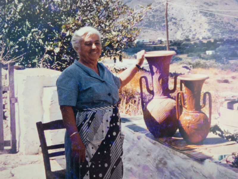 Kate Lembesis at the Artemonas workshop, c. 1995. Lembesis Pottery, Sifnos.