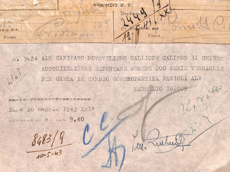 Customs declaration for pottery wares, c. 1943.