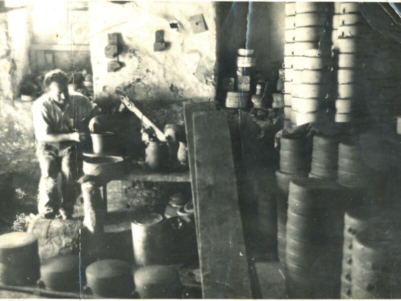 Kostas Podotas at the pottery wheel, c. 1970. Podotas Pottery.
